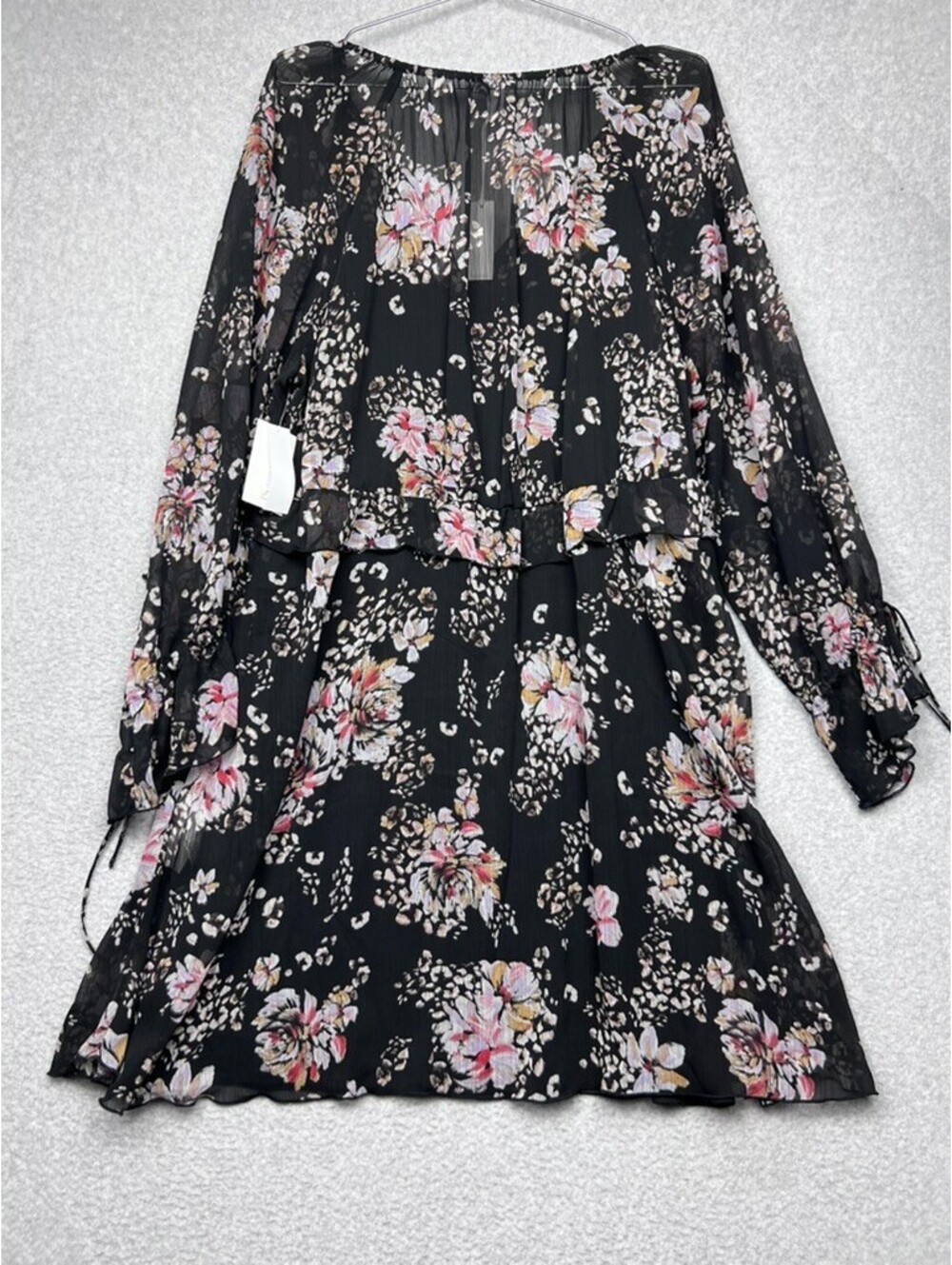 NWT Jessica Simpson Eden Floral Cheetah Chiffon Ruffle Dress S Black Boho Mini